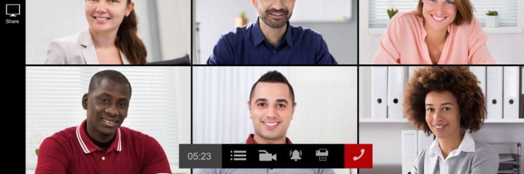 Screenshot of a group online call with six people